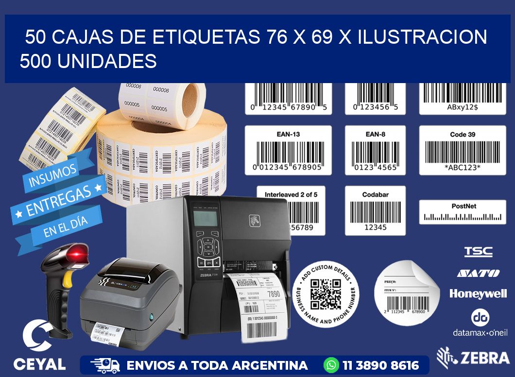 50 CAJAS DE ETIQUETAS 76 x 69 X ILUSTRACION 500 UNIDADES