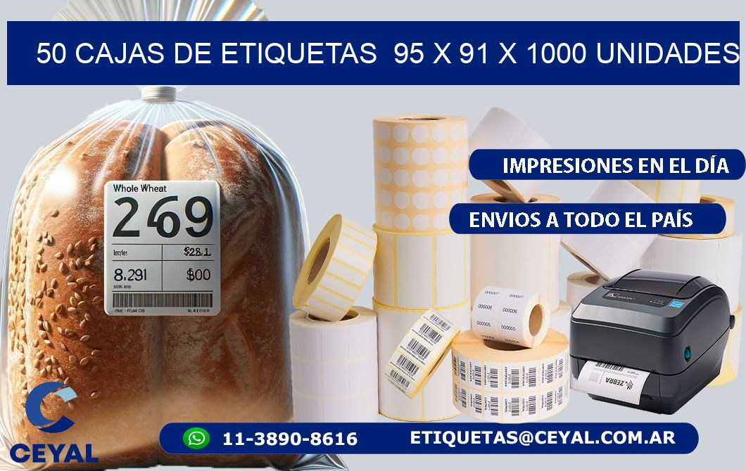 50 CAJAS DE ETIQUETAS  95 x 91 X 1000 UNIDADES