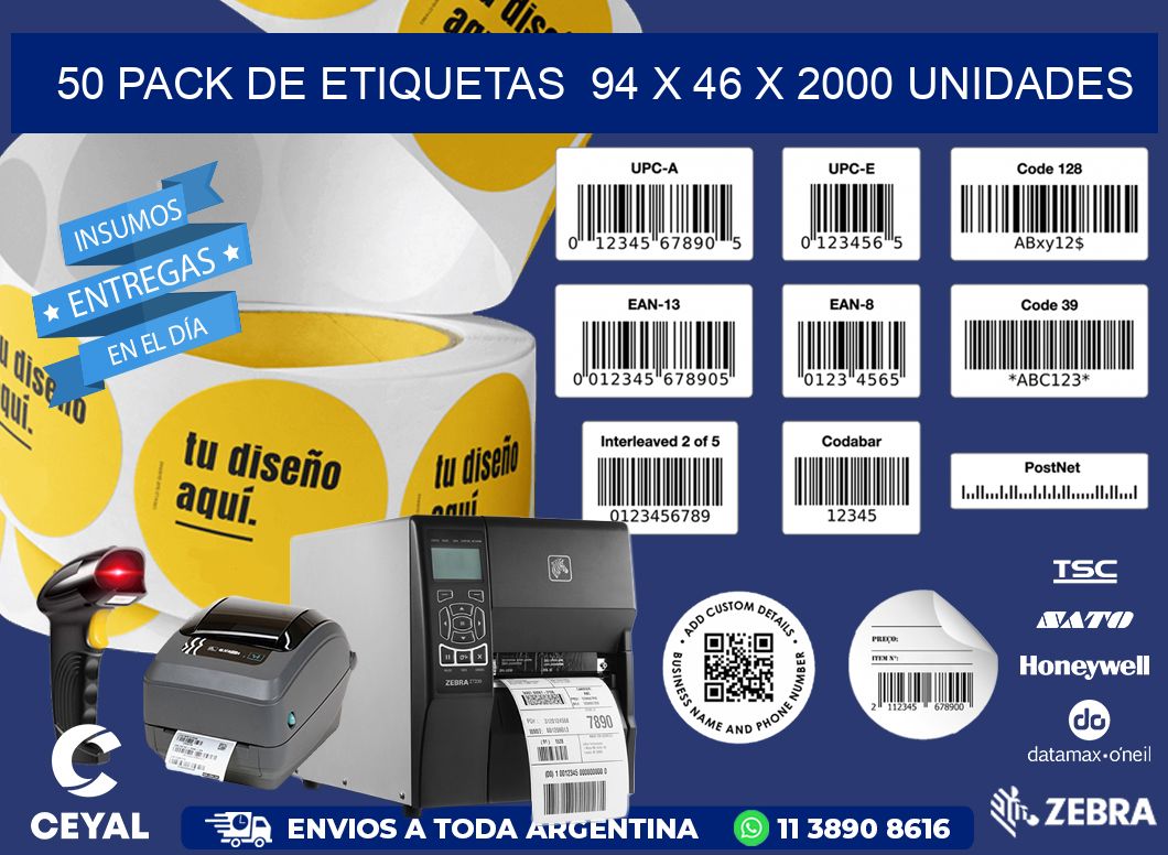 50 PACK DE ETIQUETAS  94 x 46 X 2000 UNIDADES