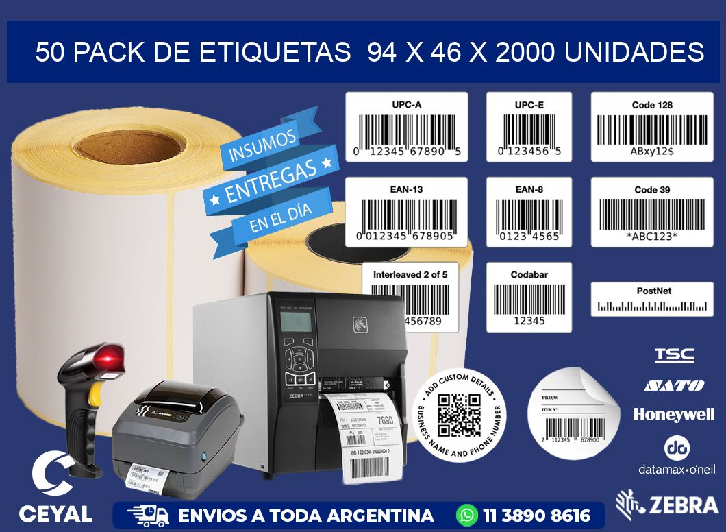 50 PACK DE ETIQUETAS  94 x 46 X 2000 UNIDADES