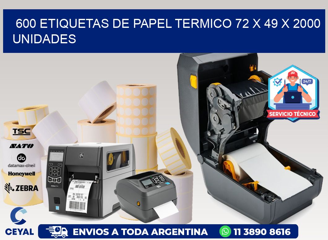 600 ETIQUETAS DE PAPEL TERMICO 72 x 49 X 2000 UNIDADES