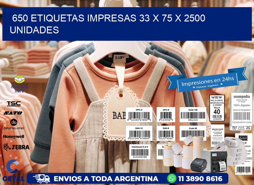 650 ETIQUETAS IMPRESAS 33 x 75 X 2500 UNIDADES