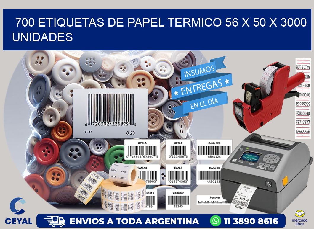 700 ETIQUETAS DE PAPEL TERMICO 56 x 50 X 3000 UNIDADES