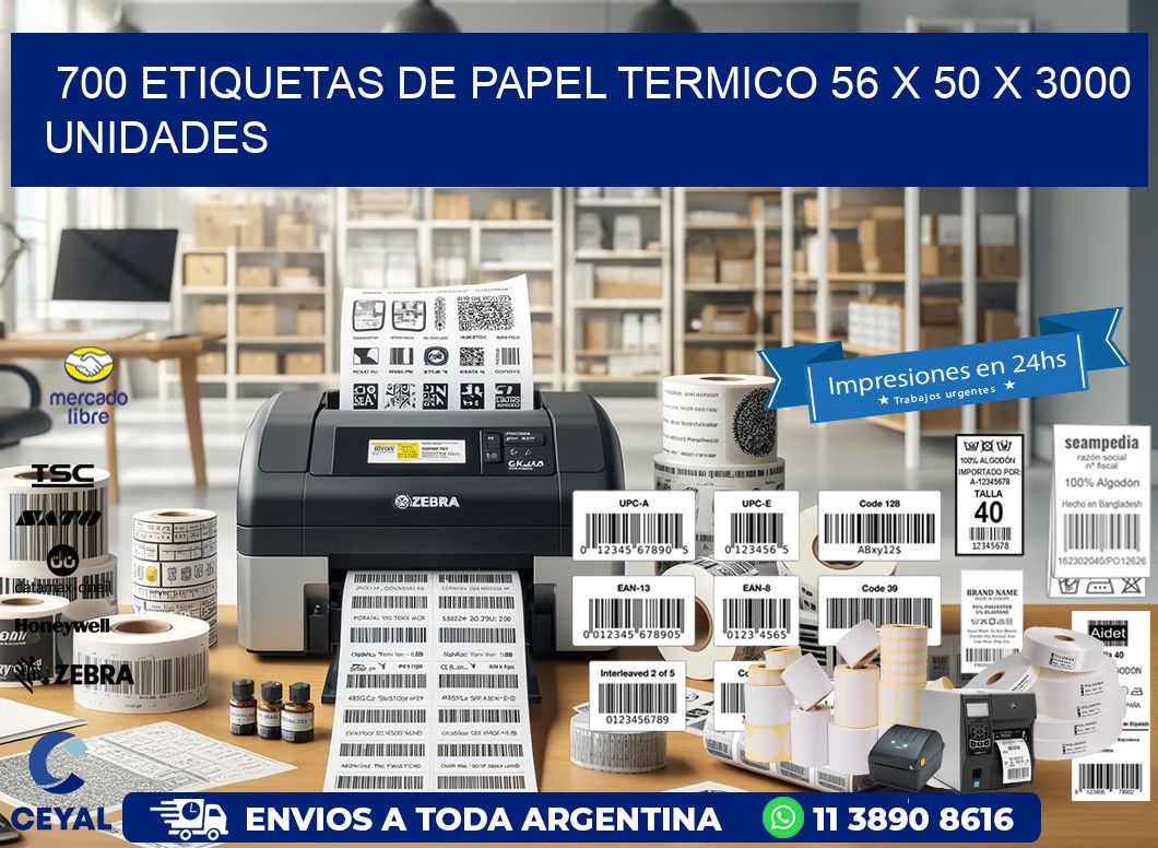 700 ETIQUETAS DE PAPEL TERMICO 56 x 50 X 3000 UNIDADES