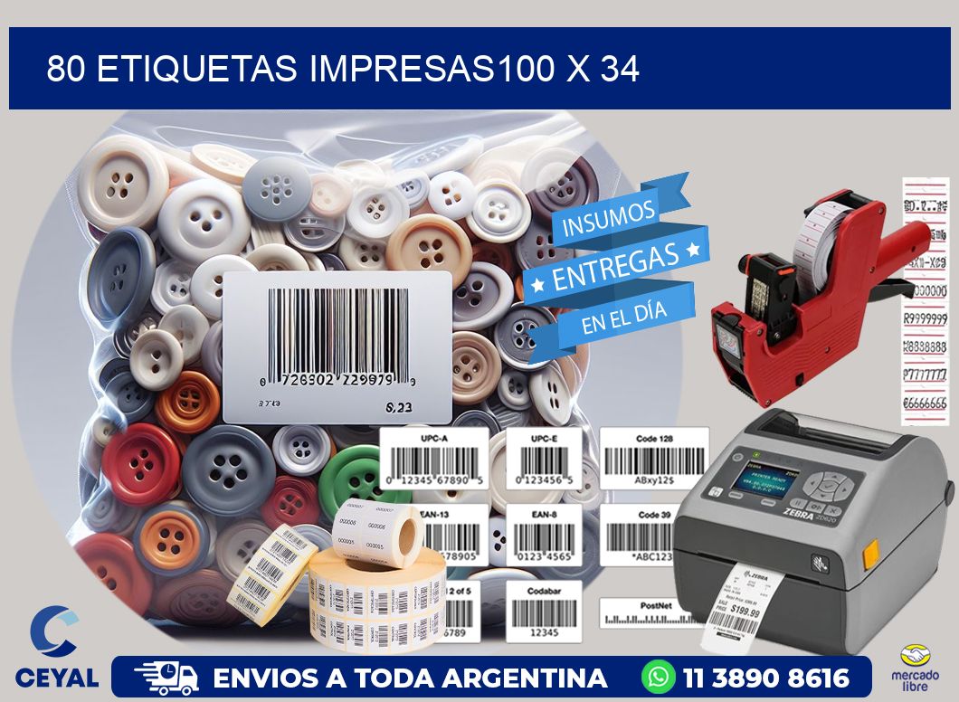 80 ETIQUETAS IMPRESAS100 x 34