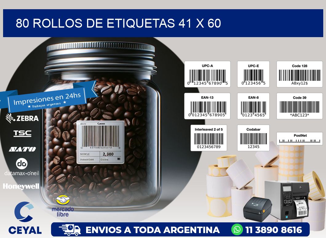 80 ROLLOS DE ETIQUETAS 41 x 60