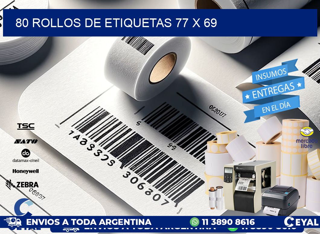 80 ROLLOS DE ETIQUETAS 77 x 69