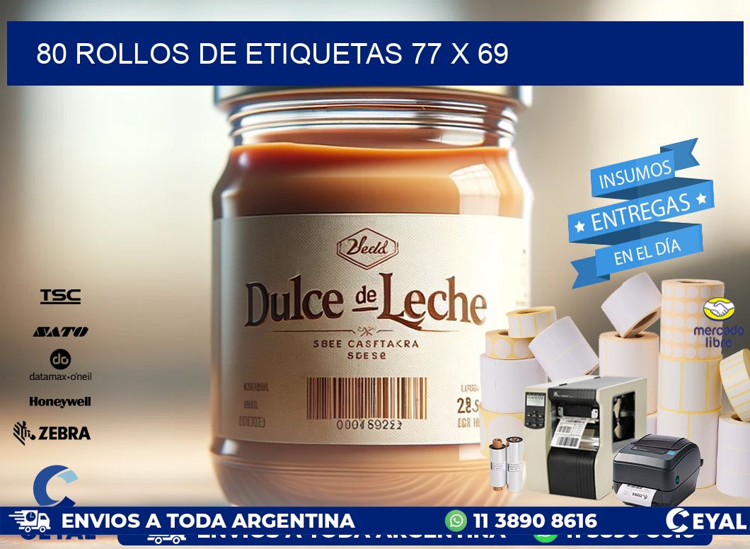80 ROLLOS DE ETIQUETAS 77 x 69