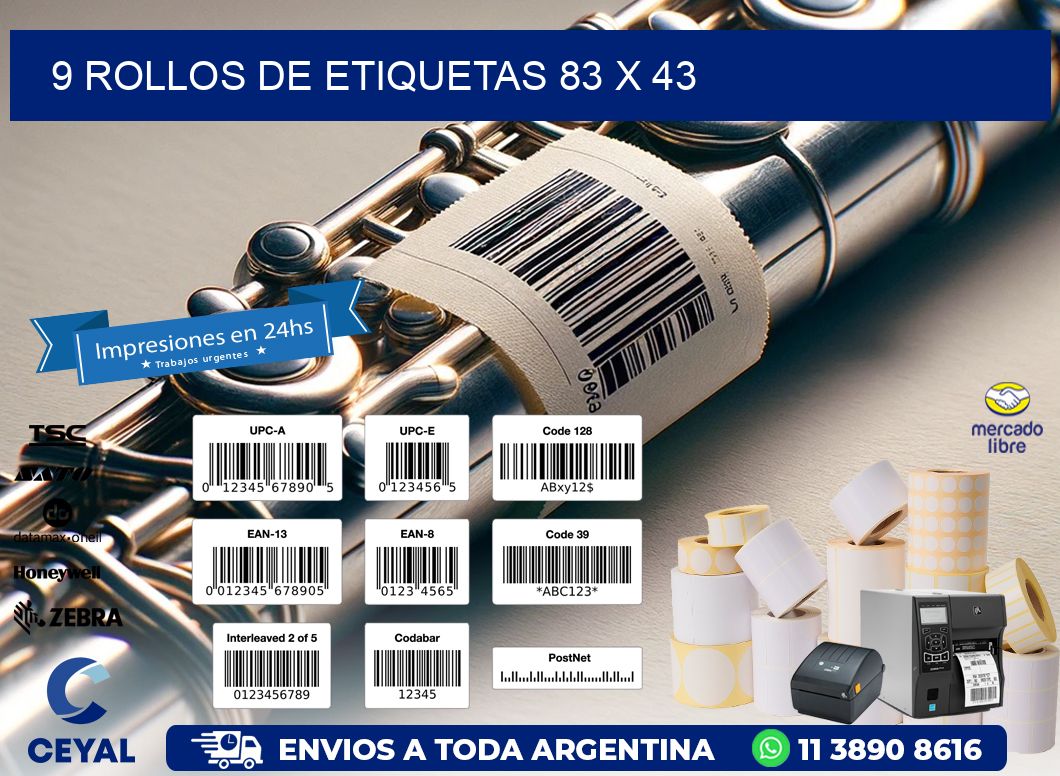 9 ROLLOS DE ETIQUETAS 83 x 43