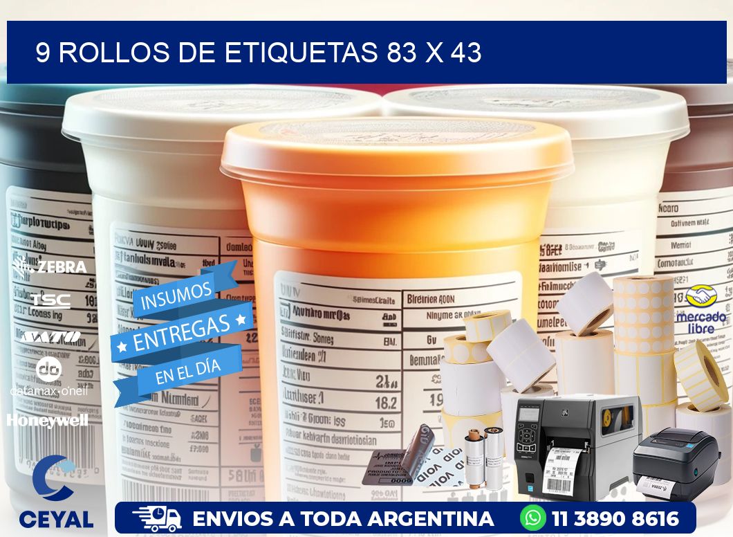 9 ROLLOS DE ETIQUETAS 83 x 43