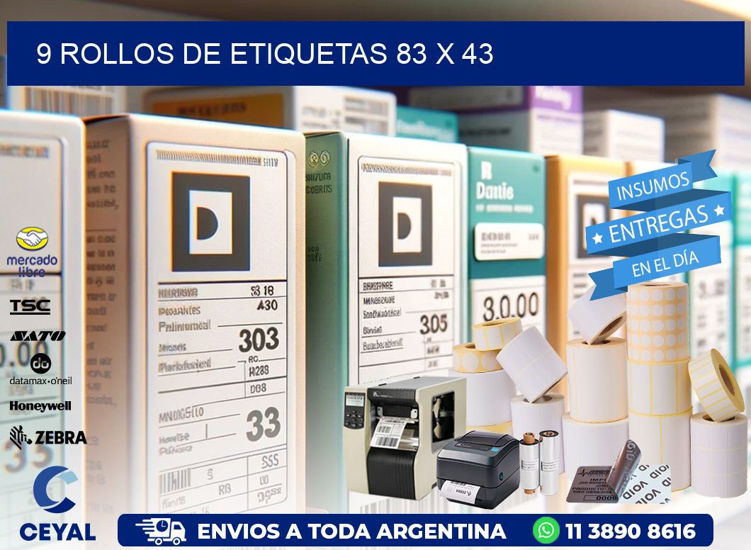 9 ROLLOS DE ETIQUETAS 83 x 43