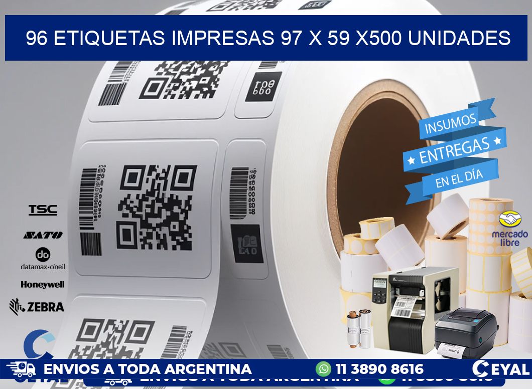 96 ETIQUETAS IMPRESAS 97 x 59 x500 UNIDADES