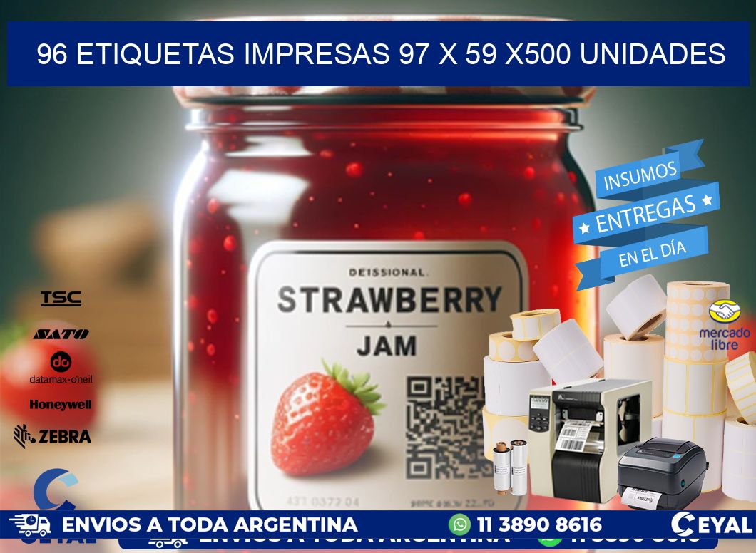 96 ETIQUETAS IMPRESAS 97 x 59 x500 UNIDADES