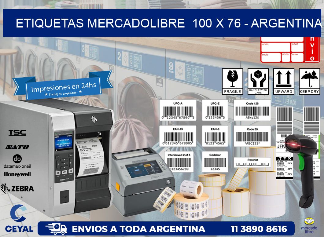 ETIQUETAS MERCADOLIBRE  100 x 76 - ARGENTINA