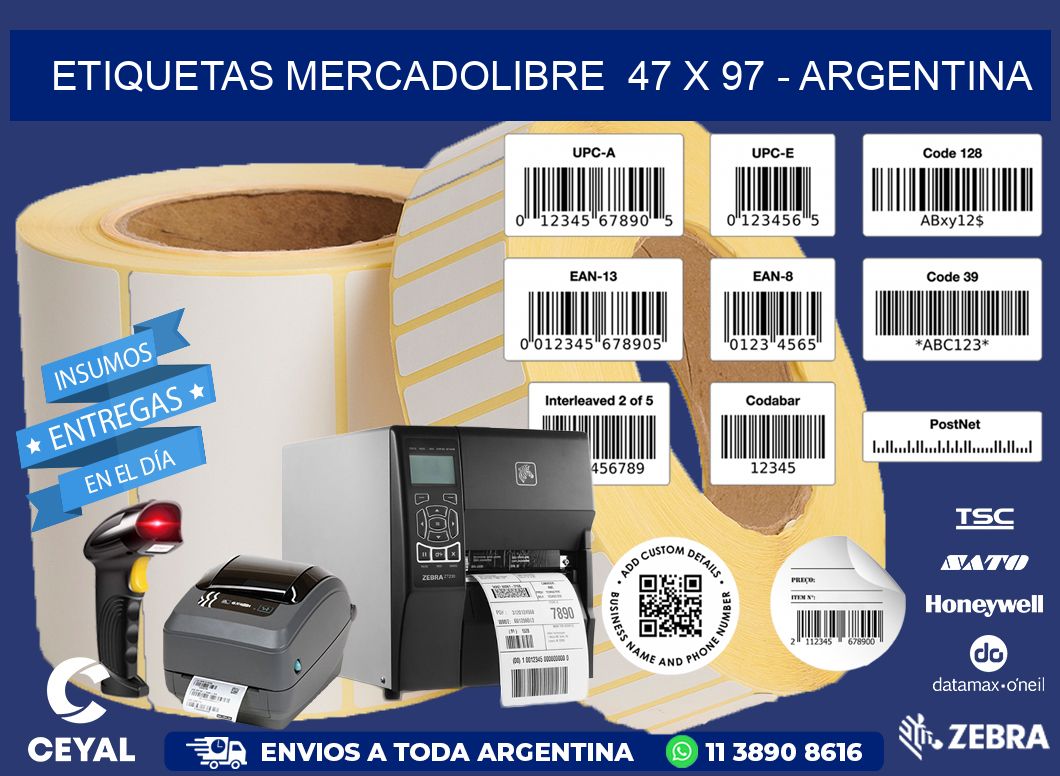 ETIQUETAS MERCADOLIBRE  47 x 97 - ARGENTINA