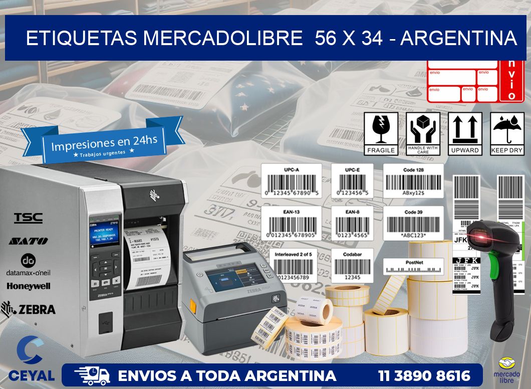 ETIQUETAS MERCADOLIBRE  56 x 34 - ARGENTINA