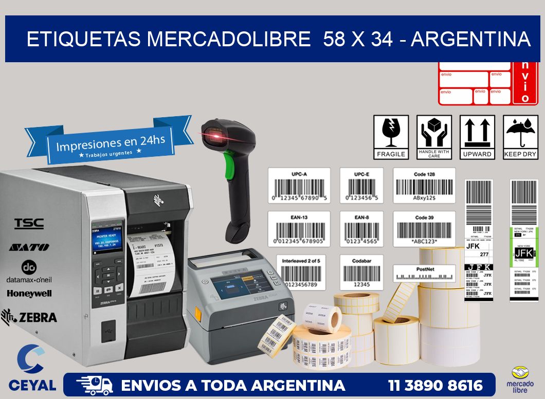 ETIQUETAS MERCADOLIBRE  58 x 34 - ARGENTINA