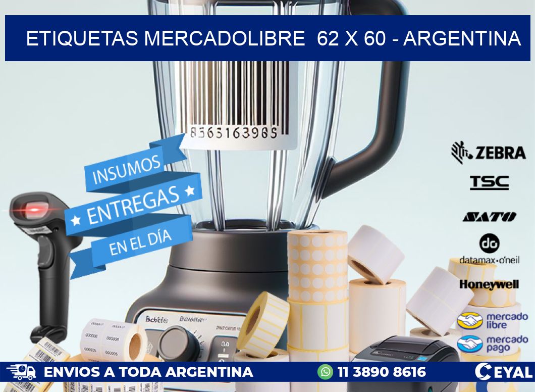 ETIQUETAS MERCADOLIBRE  62 x 60 - ARGENTINA