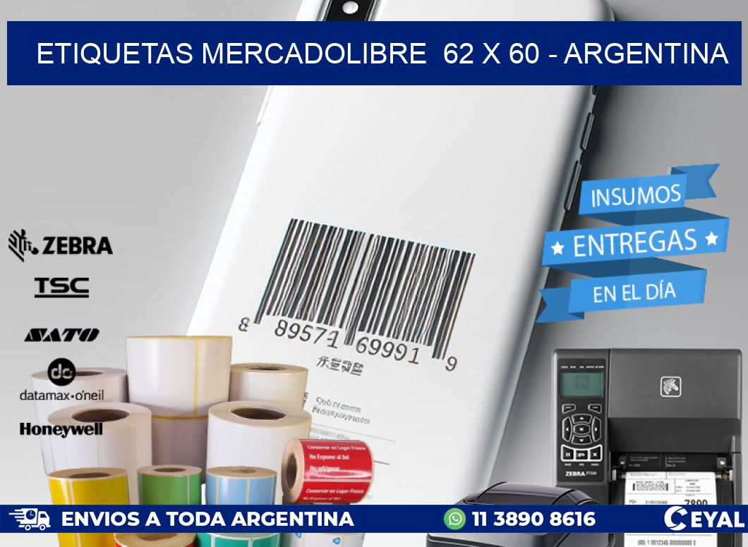 ETIQUETAS MERCADOLIBRE  62 x 60 - ARGENTINA