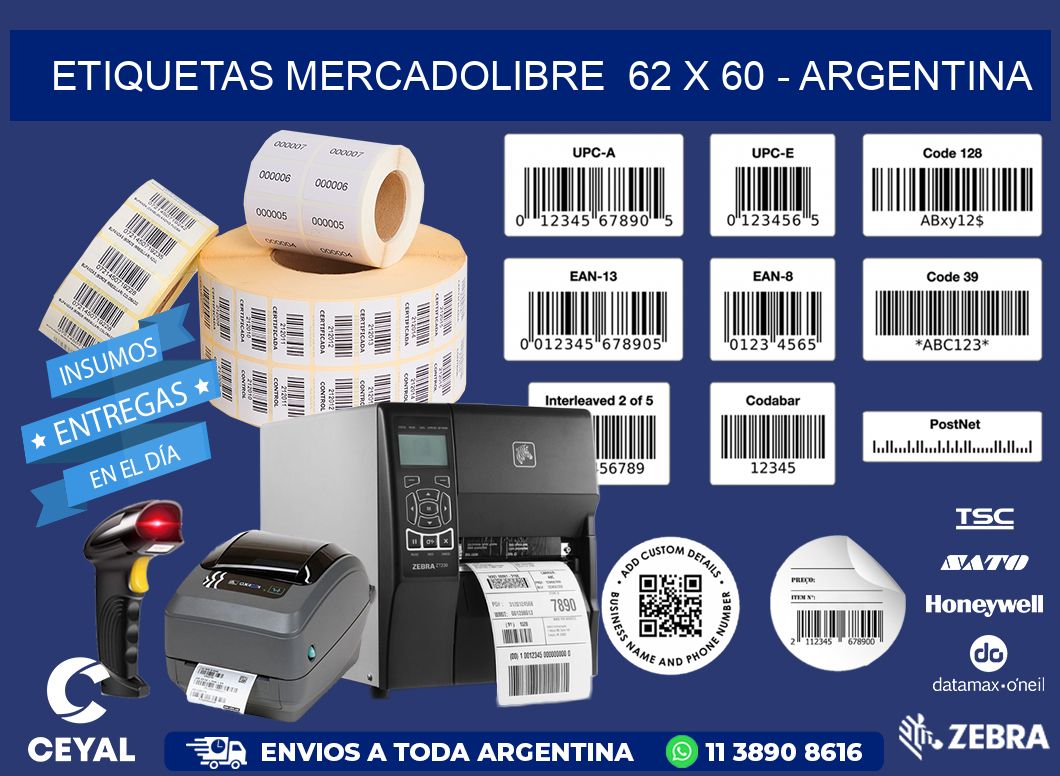 ETIQUETAS MERCADOLIBRE  62 x 60 - ARGENTINA