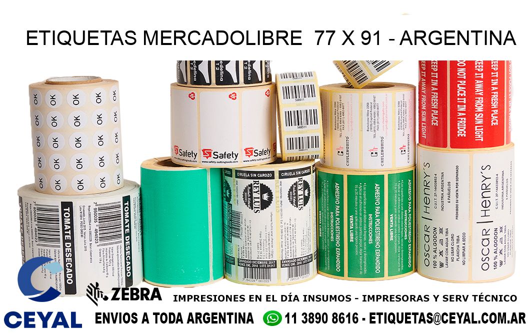 ETIQUETAS MERCADOLIBRE  77 x 91 - ARGENTINA