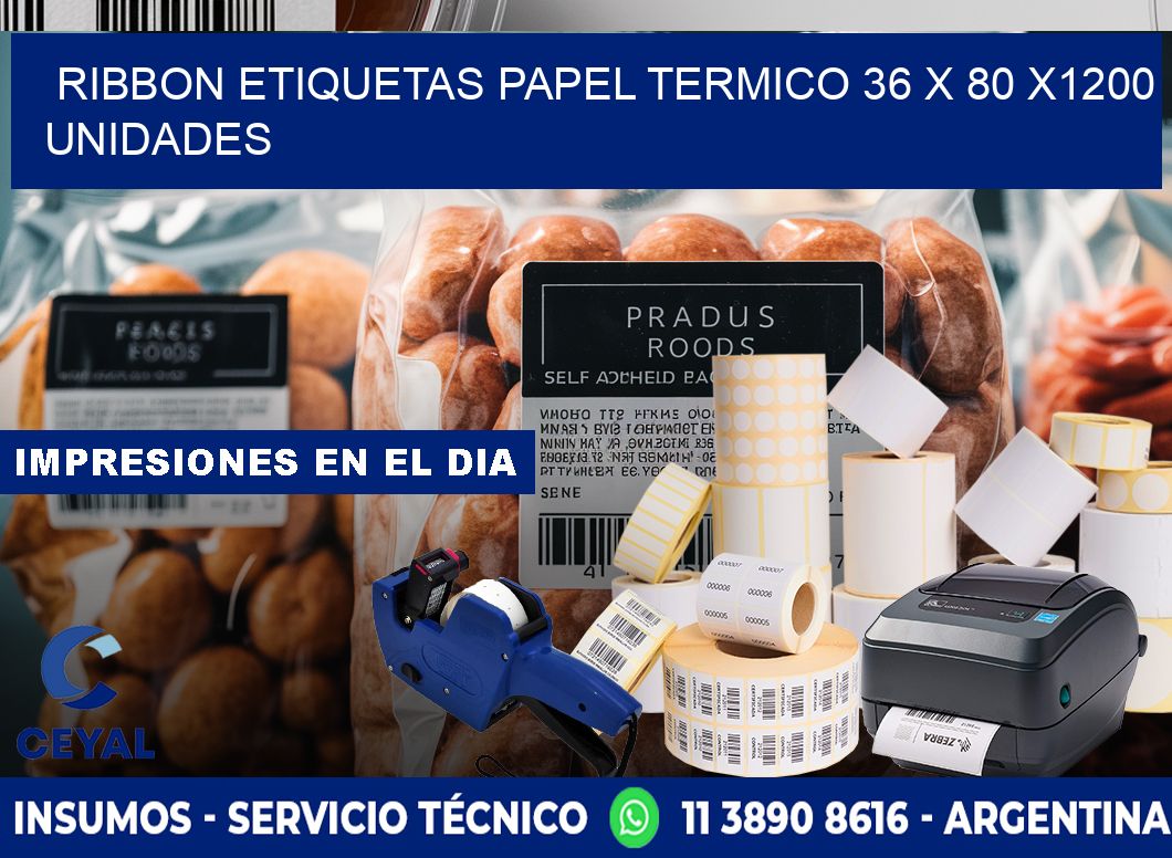 RIBBON ETIQUETAS PAPEL TERMICO 36 x 80 X1200 UNIDADES