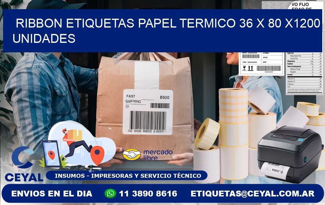 RIBBON ETIQUETAS PAPEL TERMICO 36 x 80 X1200 UNIDADES