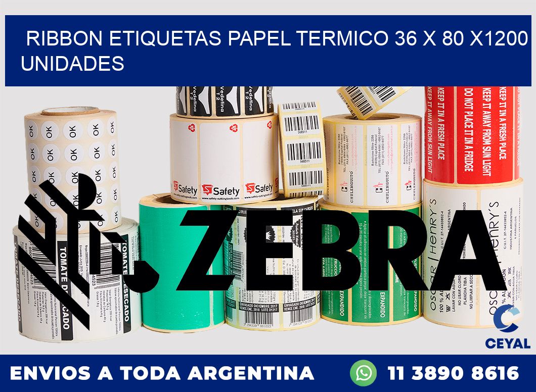 RIBBON ETIQUETAS PAPEL TERMICO 36 x 80 X1200 UNIDADES