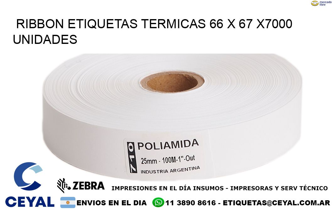 RIBBON ETIQUETAS TERMICAS 66 x 67 X7000 UNIDADES