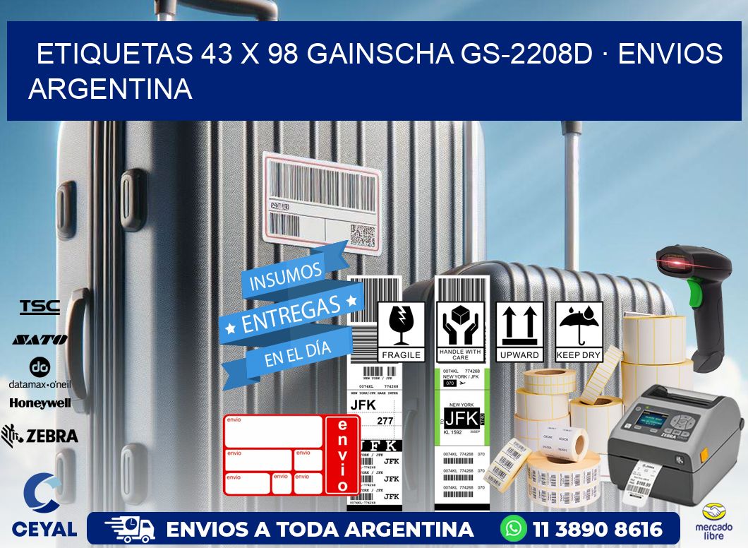 ETIQUETAS 43 x 98 GAINSCHA GS-2208D · ENVIOS ARGENTINA