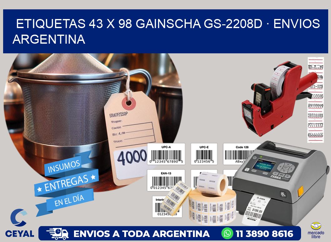 ETIQUETAS 43 x 98 GAINSCHA GS-2208D · ENVIOS ARGENTINA