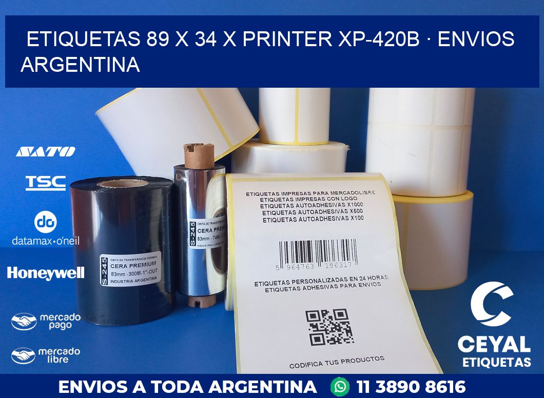 ETIQUETAS 89 x 34 X PRINTER XP-420B · ENVIOS ARGENTINA