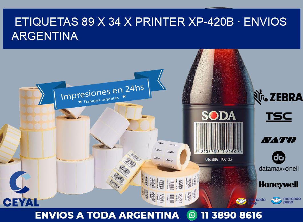 ETIQUETAS 89 x 34 X PRINTER XP-420B · ENVIOS ARGENTINA
