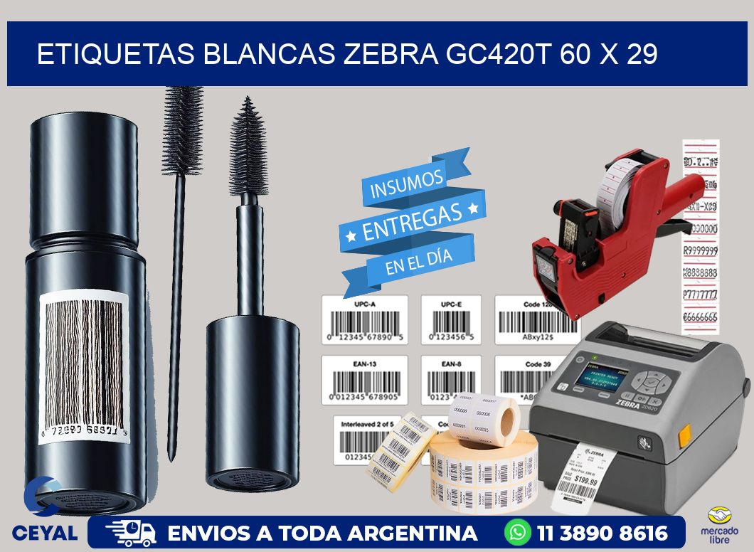 ETIQUETAS BLANCAS ZEBRA GC420T 60 x 29