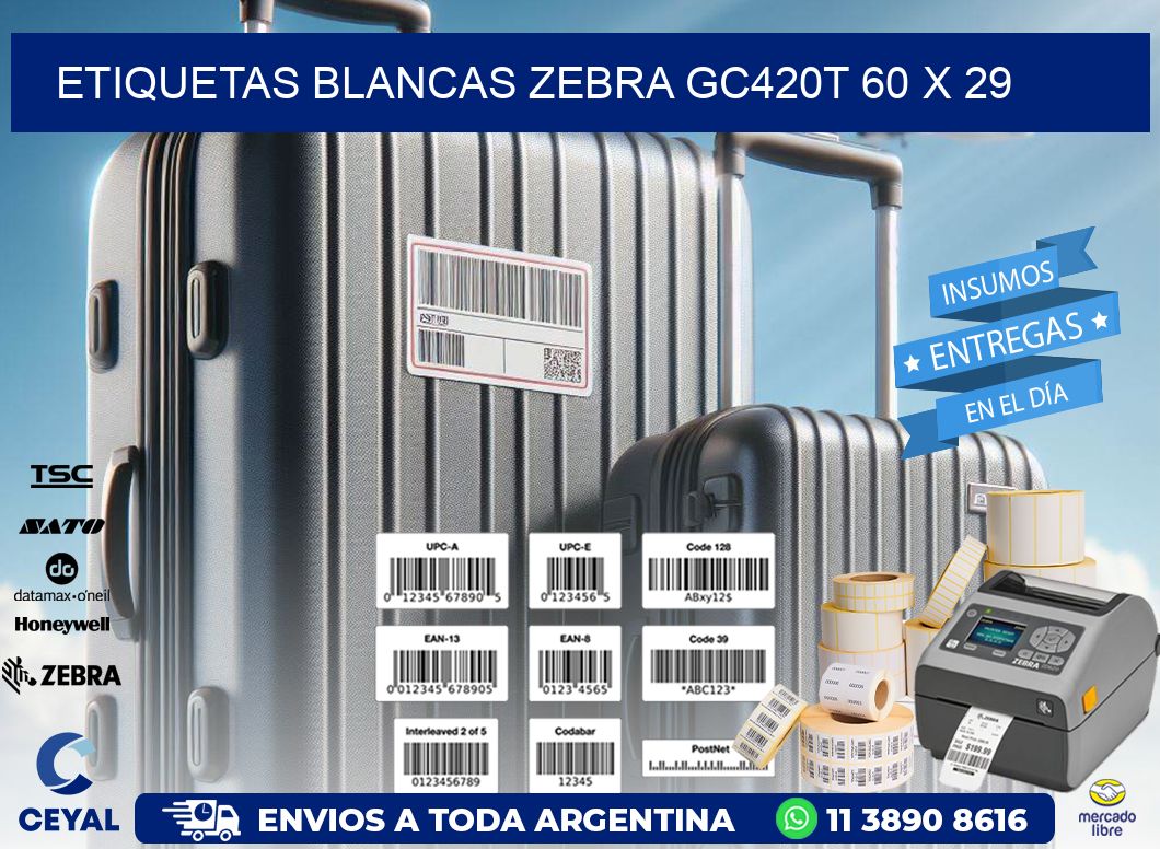 ETIQUETAS BLANCAS ZEBRA GC420T 60 x 29