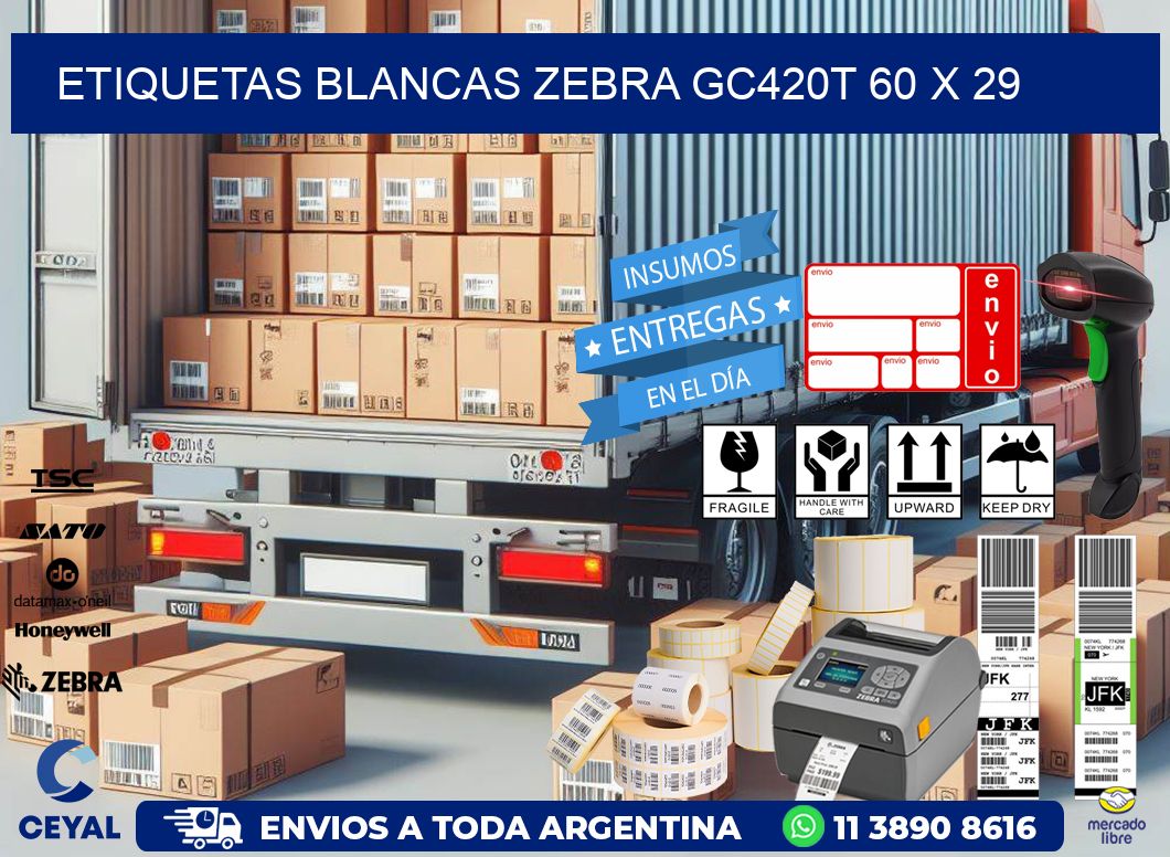 ETIQUETAS BLANCAS ZEBRA GC420T 60 x 29