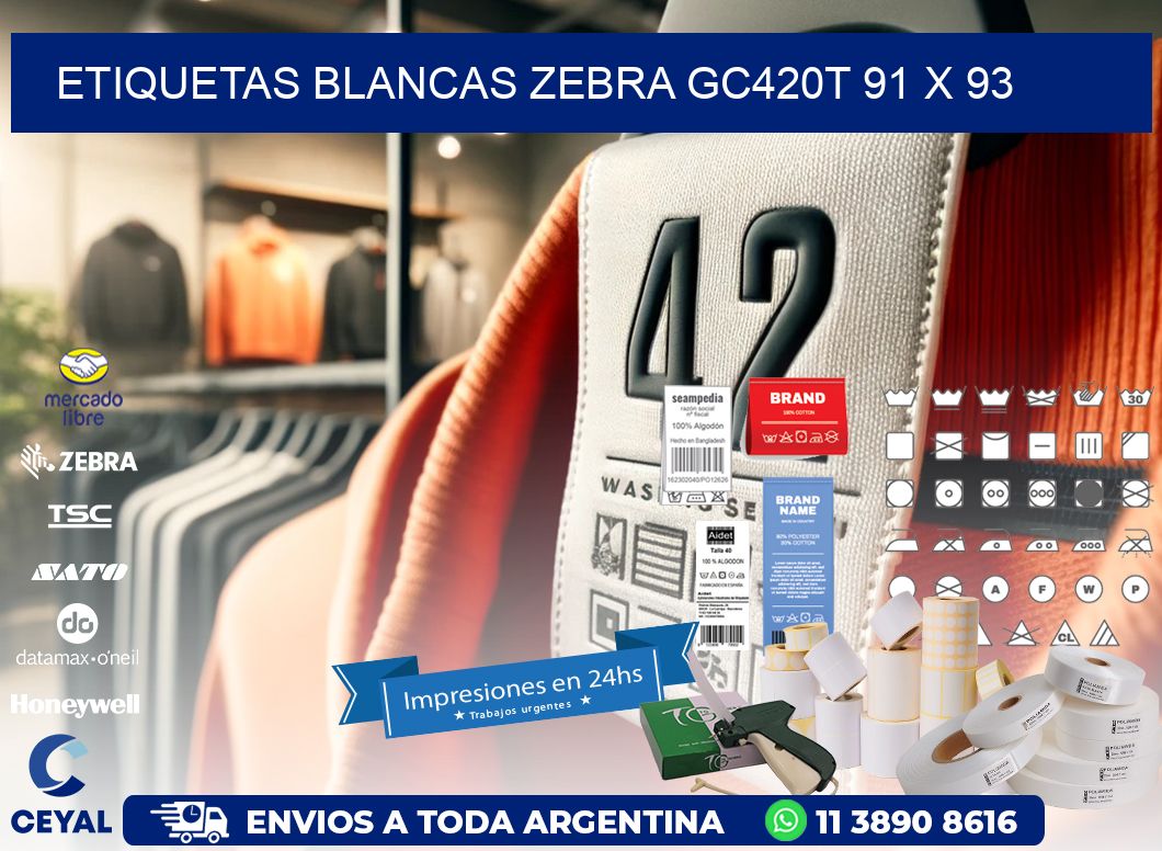 ETIQUETAS BLANCAS ZEBRA GC420T 91 x 93