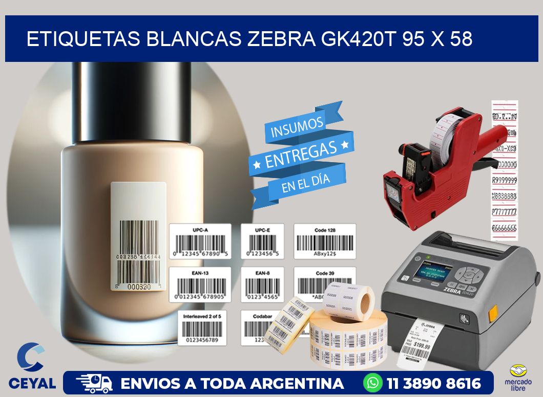 ETIQUETAS BLANCAS ZEBRA GK420T 95 x 58