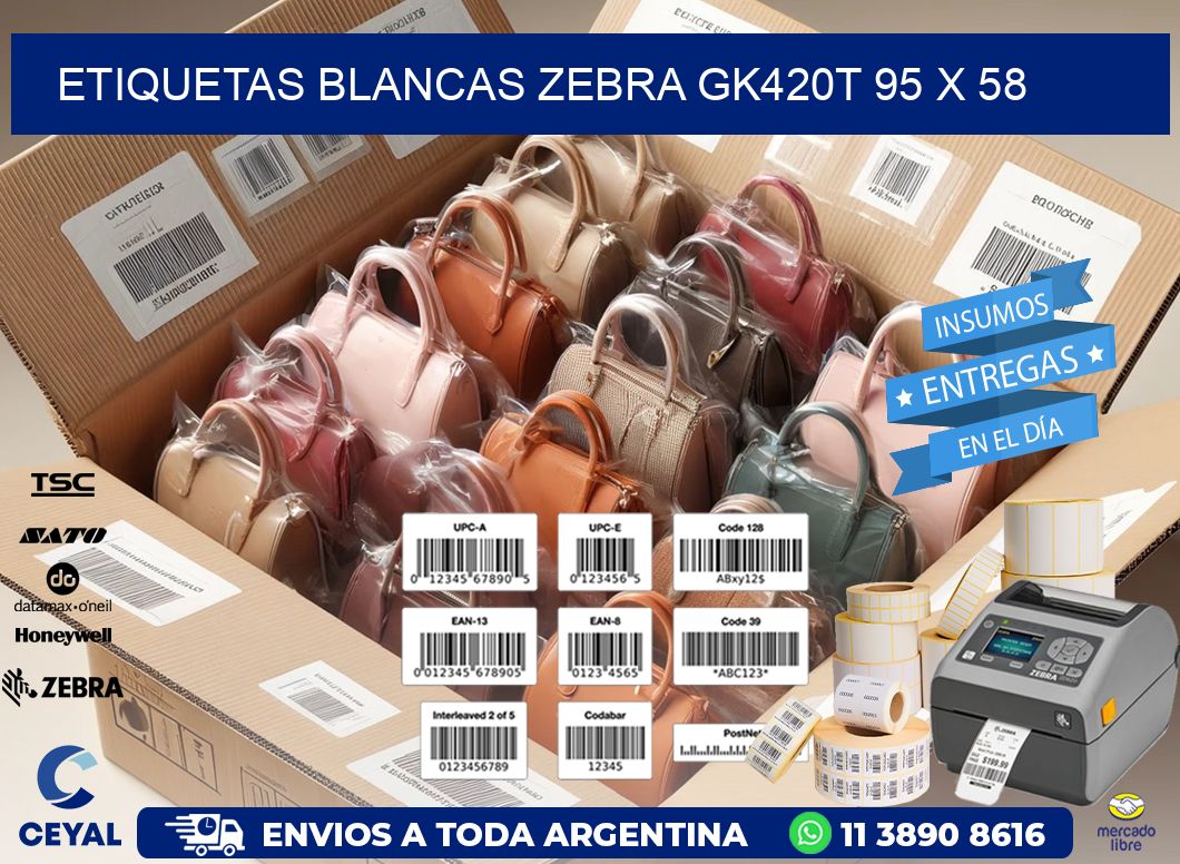 ETIQUETAS BLANCAS ZEBRA GK420T 95 x 58