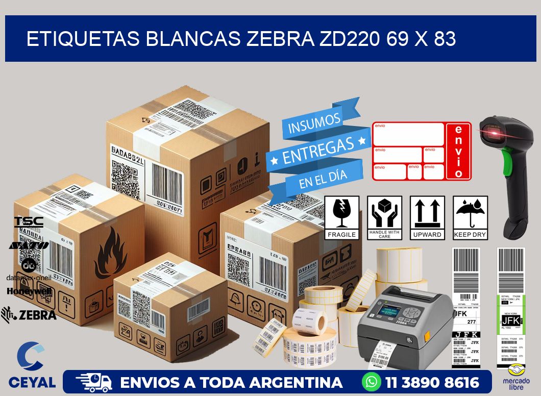 ETIQUETAS BLANCAS ZEBRA ZD220 69 x 83