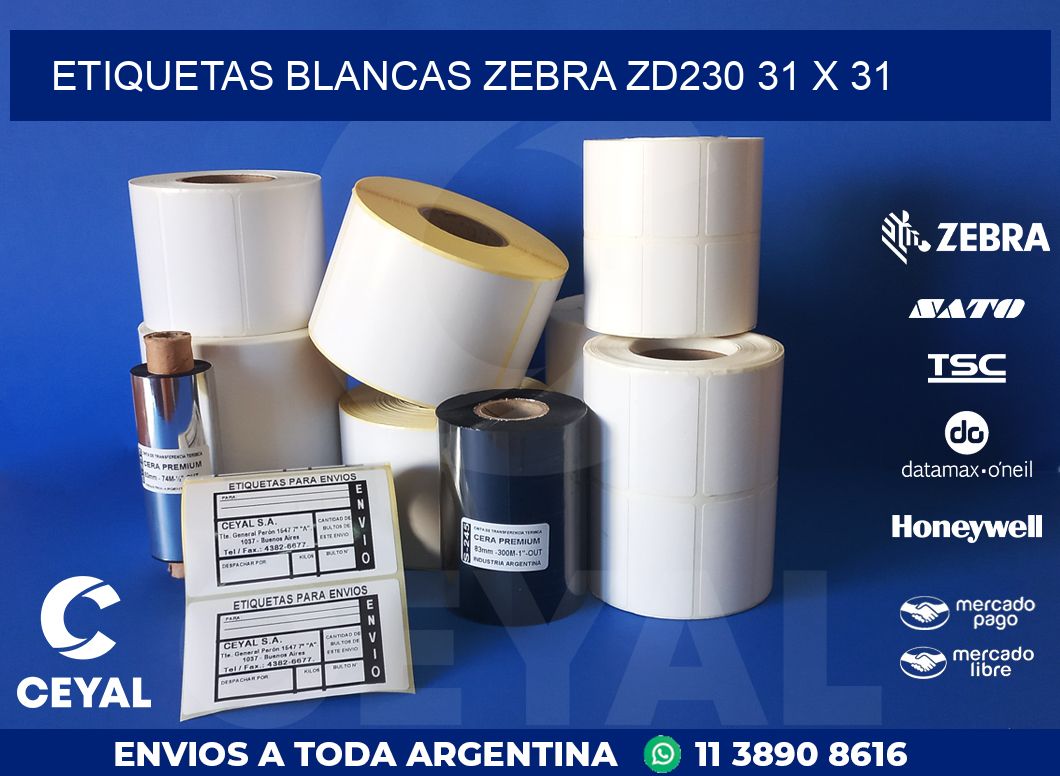 ETIQUETAS BLANCAS ZEBRA ZD230 31 x 31