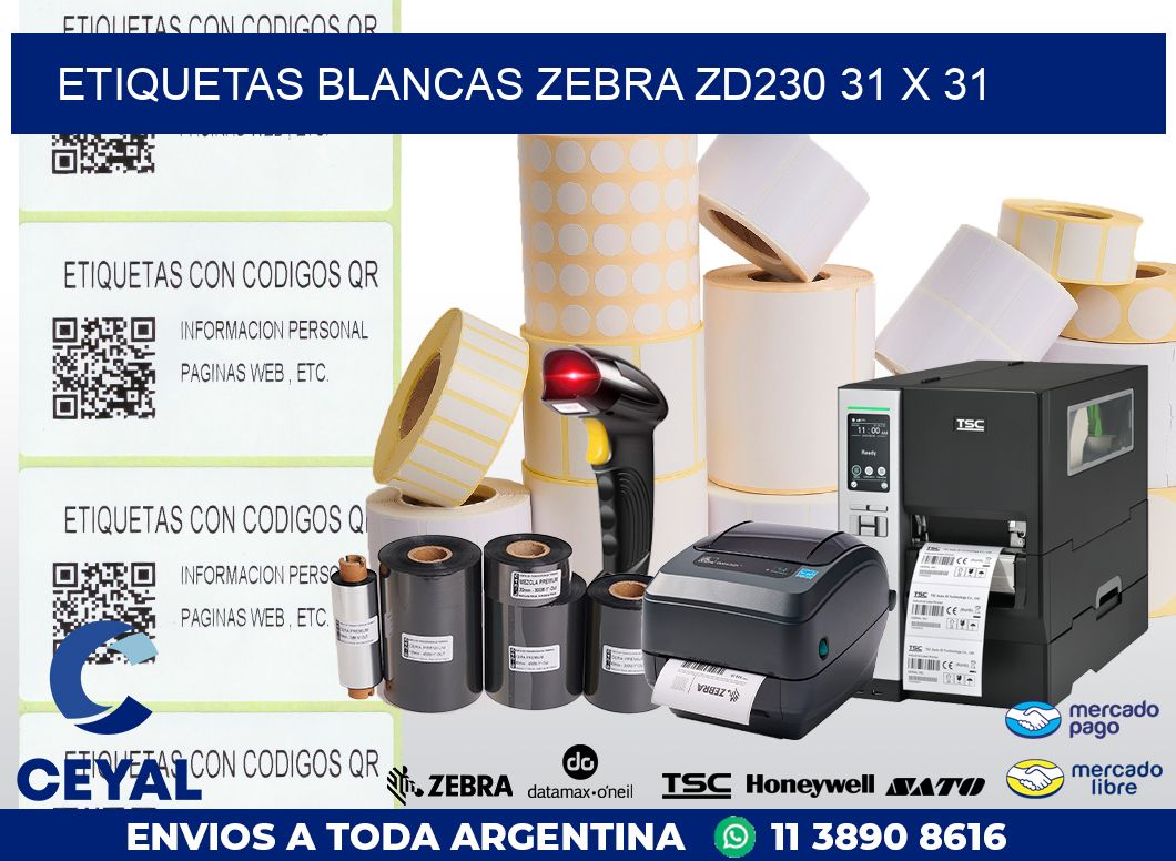 ETIQUETAS BLANCAS ZEBRA ZD230 31 x 31