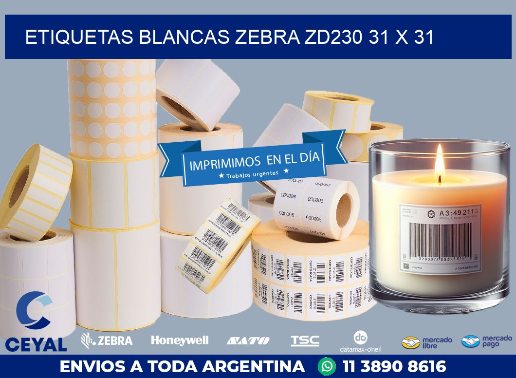 ETIQUETAS BLANCAS ZEBRA ZD230 31 x 31