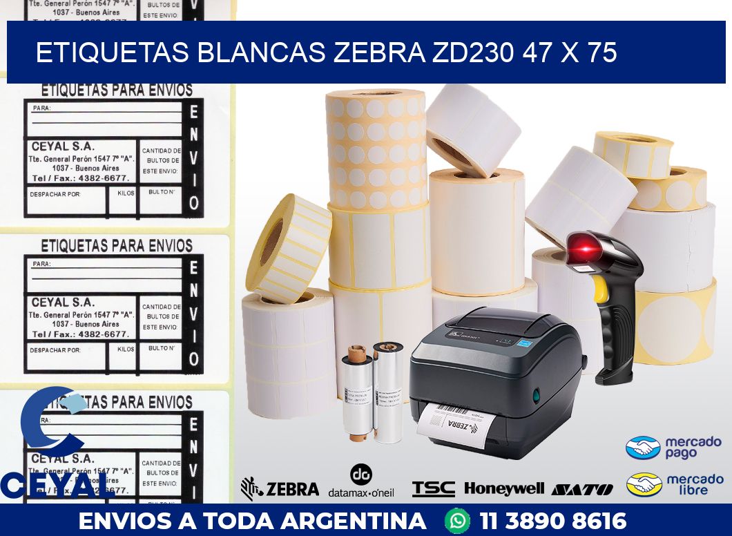 ETIQUETAS BLANCAS ZEBRA ZD230 47 x 75