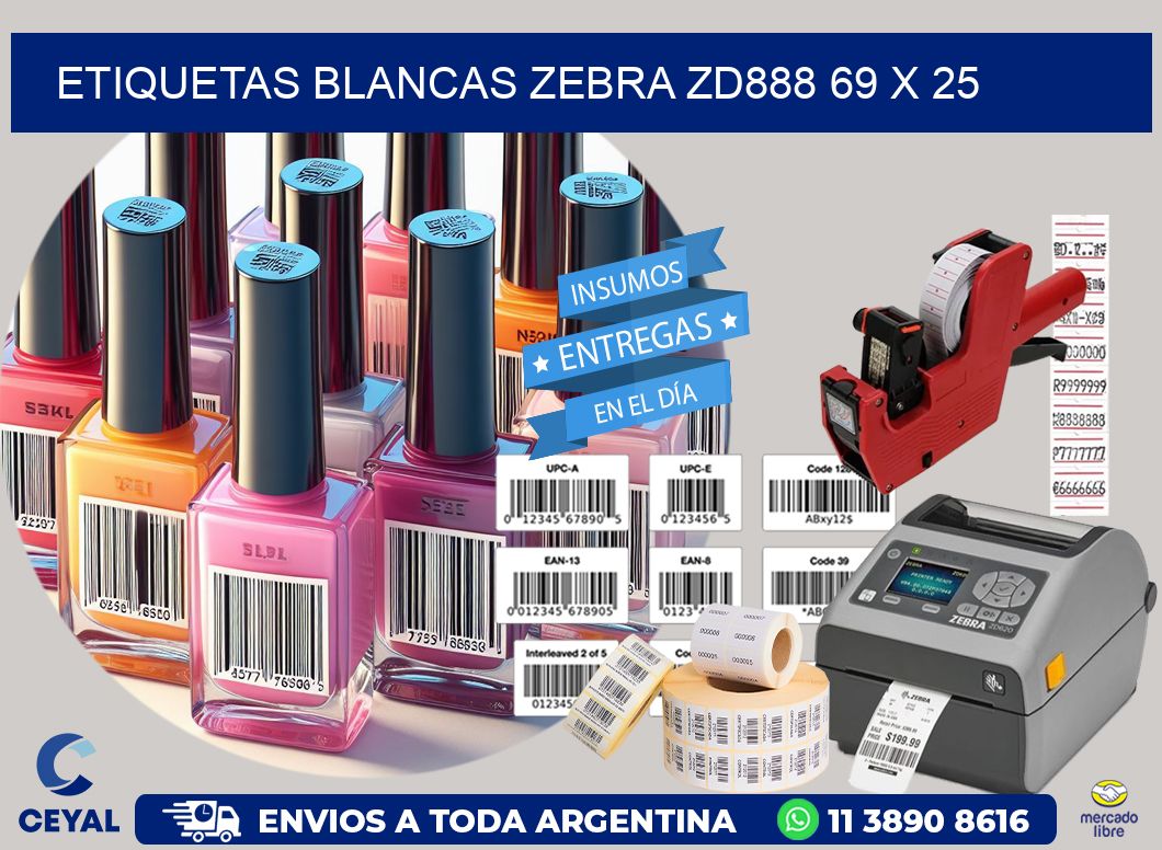 ETIQUETAS BLANCAS ZEBRA ZD888 69 x 25