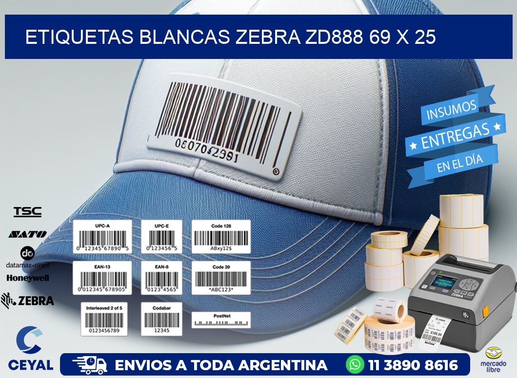 ETIQUETAS BLANCAS ZEBRA ZD888 69 x 25