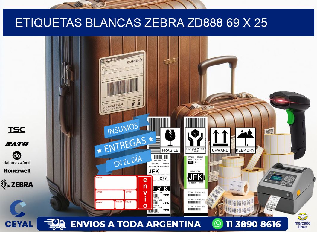 ETIQUETAS BLANCAS ZEBRA ZD888 69 x 25