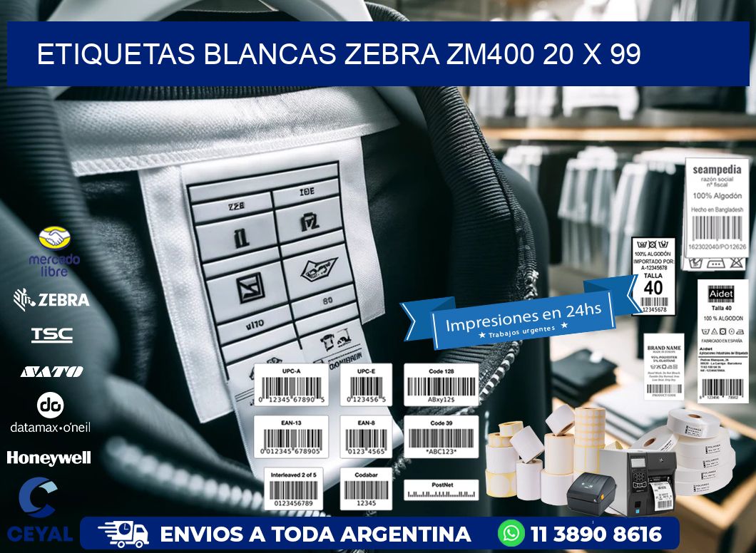 ETIQUETAS BLANCAS ZEBRA ZM400 20 x 99
