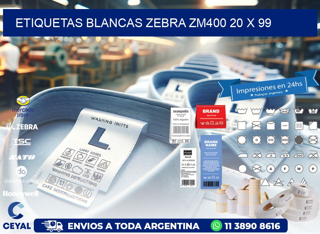 ETIQUETAS BLANCAS ZEBRA ZM400 20 x 99