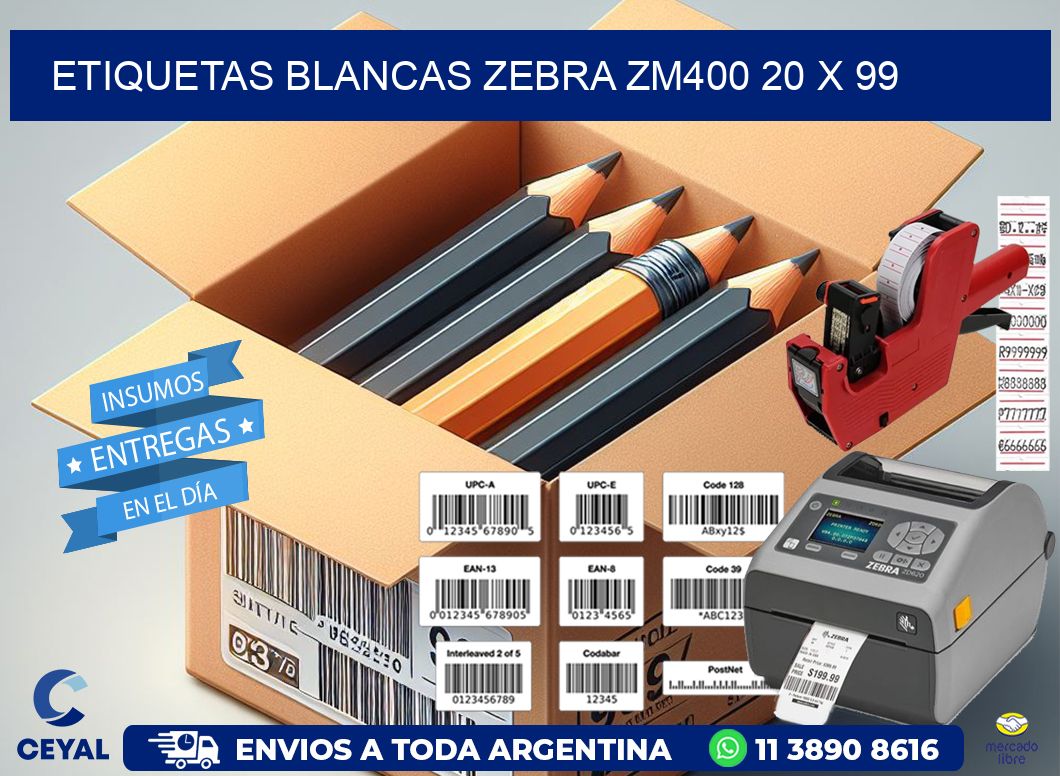 ETIQUETAS BLANCAS ZEBRA ZM400 20 x 99